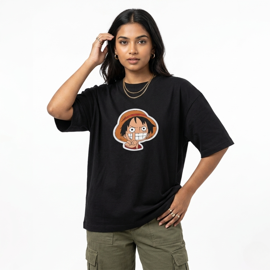 Monkey D. Luffy Oversized Anime T-Shirt | One Piece Minimal Graphic Tee
