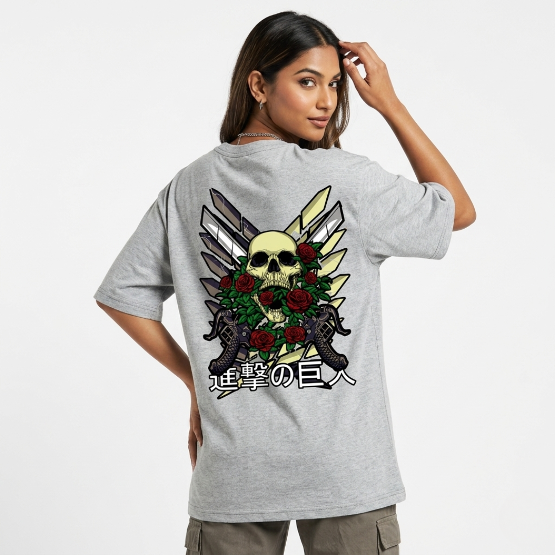 Attack on Titan Skull Oversized Anime T-Shirt | Gothic Streetwear Graphic Tee