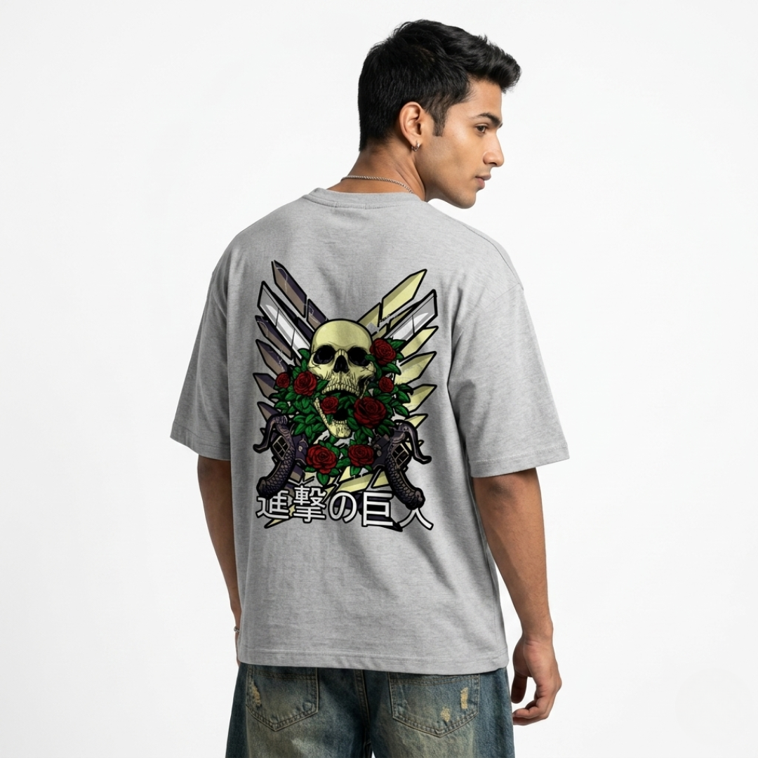 Attack on Titan Skull Oversized Anime T-Shirt | Gothic Streetwear Graphic Tee