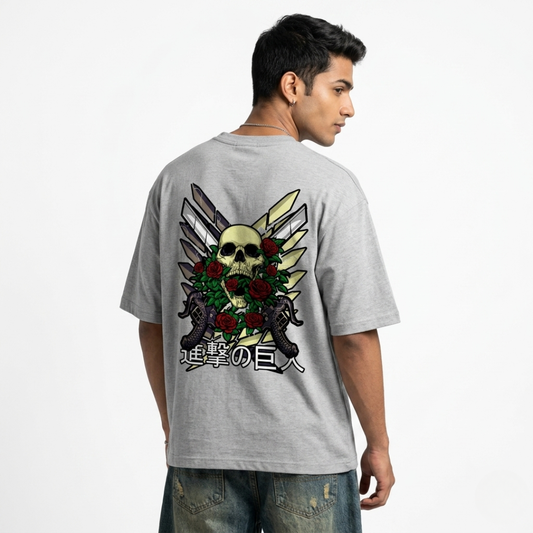 Attack on Titan Skull Oversized Anime T-Shirt | Gothic Streetwear Graphic Tee