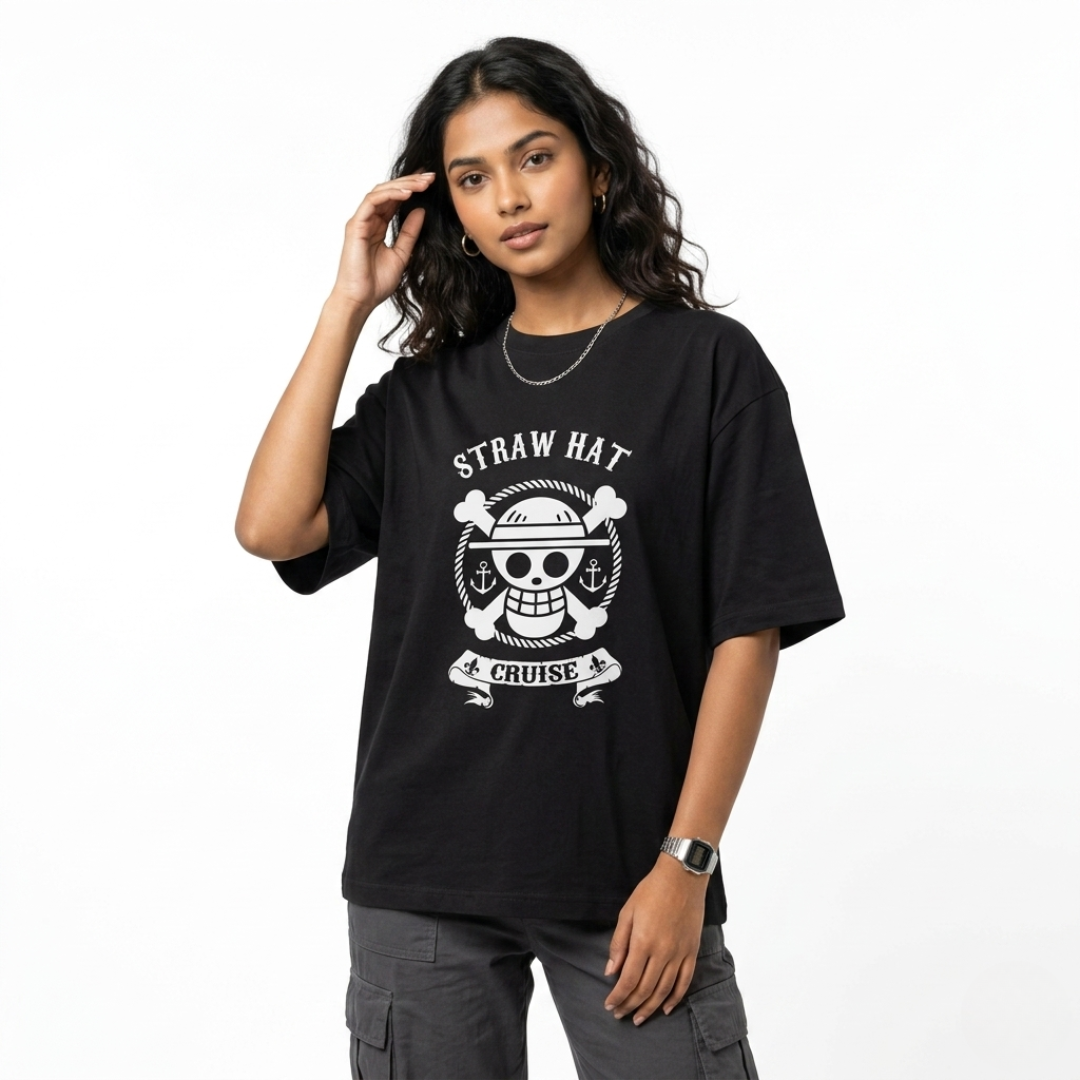 Straw Hat Cruise Oversized Anime T-Shirt | One Piece Minimal Streetwear Tee