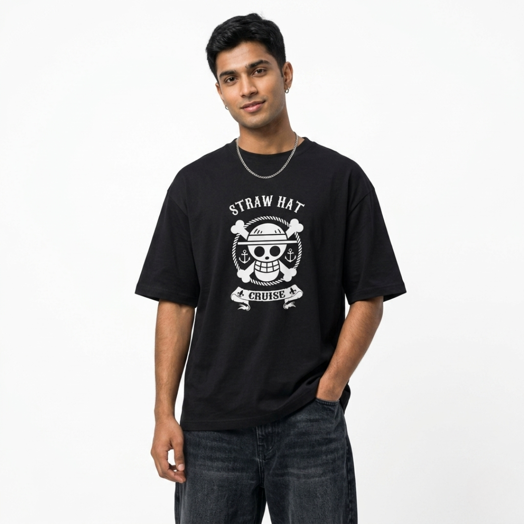 Straw Hat Cruise Oversized Anime T-Shirt | One Piece Minimal Streetwear Tee