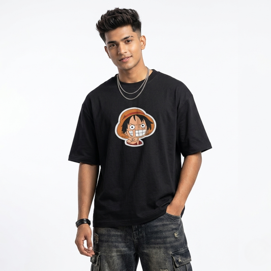 Monkey D. Luffy Oversized Anime T-Shirt | One Piece Minimal Graphic Tee